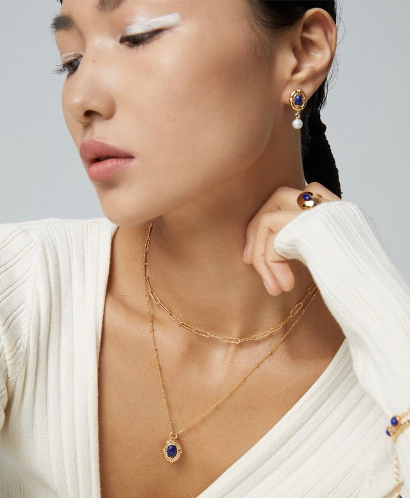 Lapis lazuli with Pearl Drops