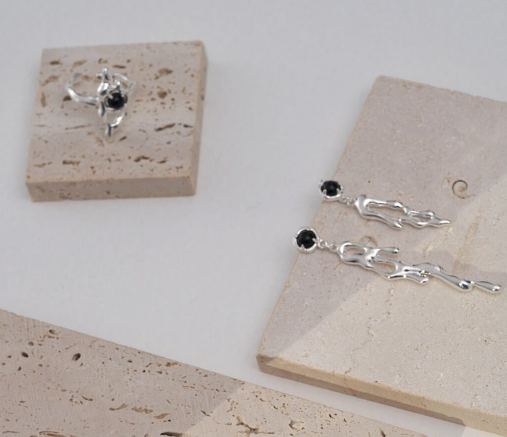 Turbidi Silver AB Asymmetrical Earrings