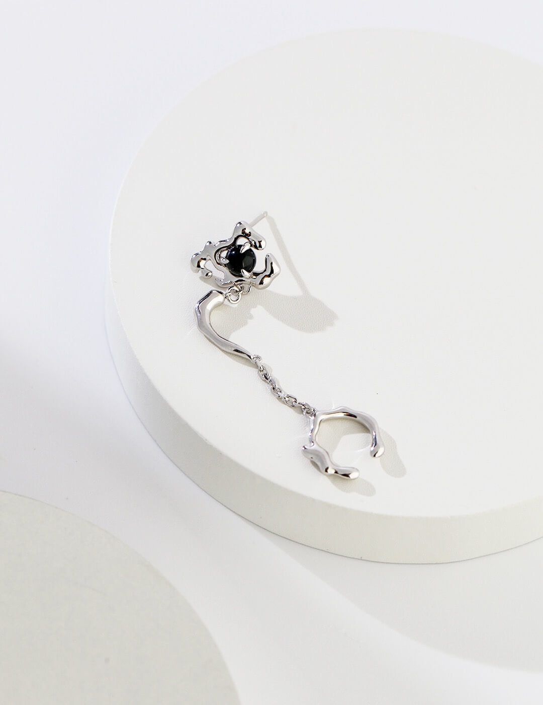 Silver Agate Earrings with Ear Clip