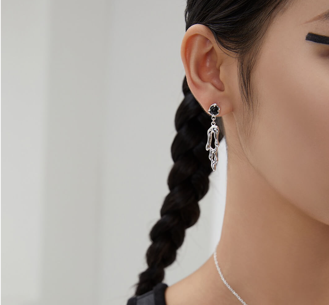 Turbidi Silver AB Asymmetrical Earrings