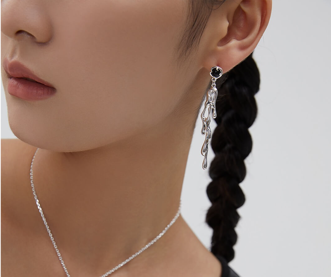 Turbidi Silver AB Asymmetrical Earrings